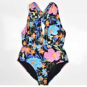 Swim RX Floral Plunge Twist Back One Piece Swimsuit - XL